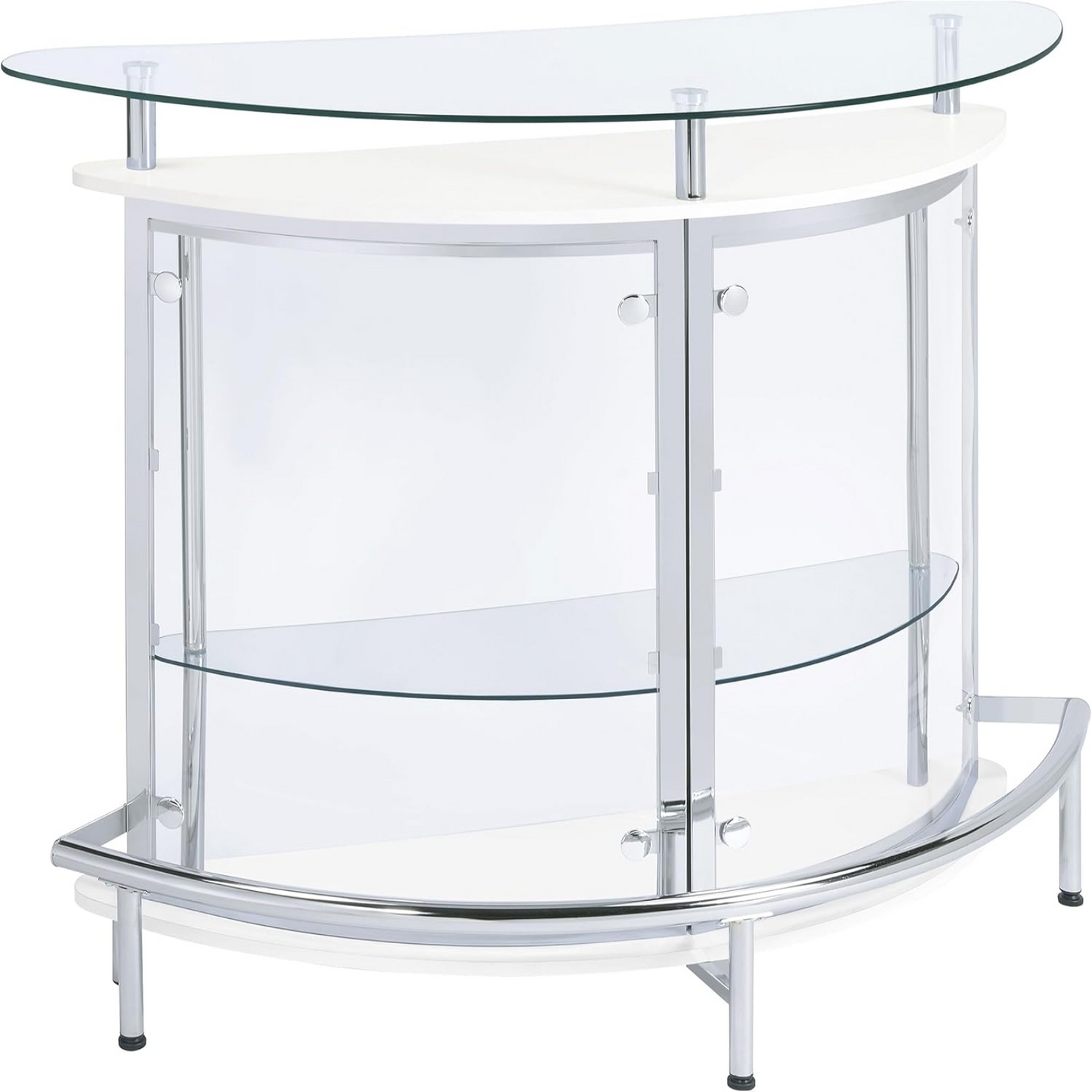 Amarillo Glass Top Freestanding Home Bar Cabinet, Modern Liquor Cabinet with 2 Shelves and Wine Glass Rack, White