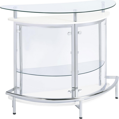 Amarillo Glass Top Freestanding Home Bar Cabinet, Modern Liquor Cabinet with 2 Shelves and Wine Glass Rack, White