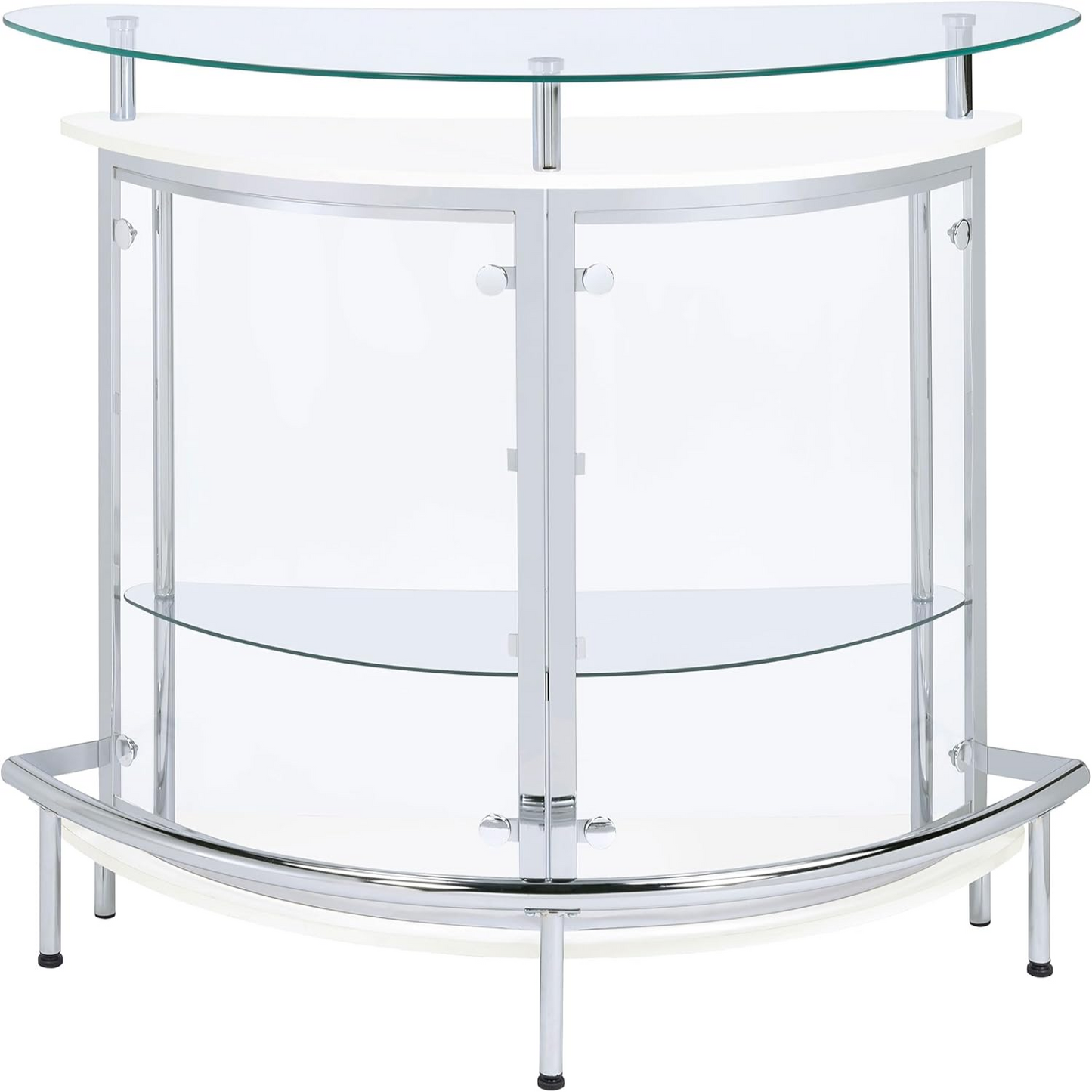 Amarillo Glass Top Freestanding Home Bar Cabinet, Modern Liquor Cabinet with 2 Shelves and Wine Glass Rack, White
