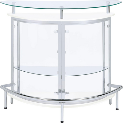 Amarillo Glass Top Freestanding Home Bar Cabinet, Modern Liquor Cabinet with 2 Shelves and Wine Glass Rack, White