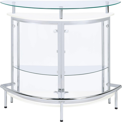 Amarillo Glass Top Freestanding Home Bar Cabinet, Modern Liquor Cabinet with 2 Shelves and Wine Glass Rack, White