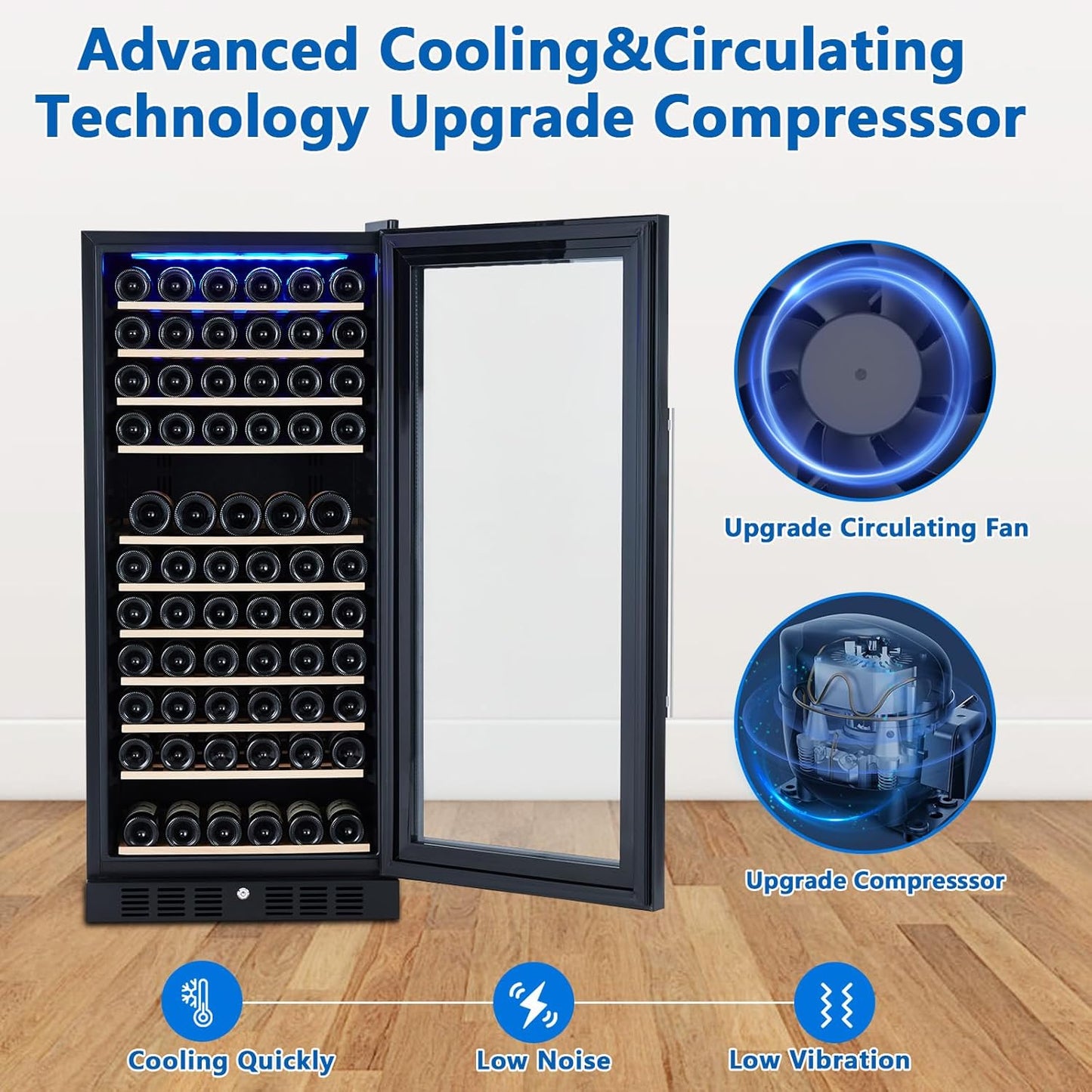 133 Bottles Wine Cooler/Cabinet Beverage Refrigerator, Built-In or Freestanding Fridge, Wine Cooler Refrigerator for Home, Kitchen, Office