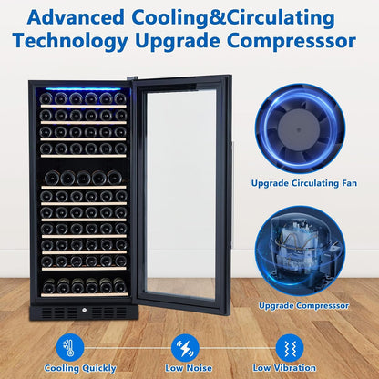 133 Bottles Wine Cooler/Cabinet Beverage Refrigerator, Built-In or Freestanding Fridge, Wine Cooler Refrigerator for Home, Kitchen, Office
