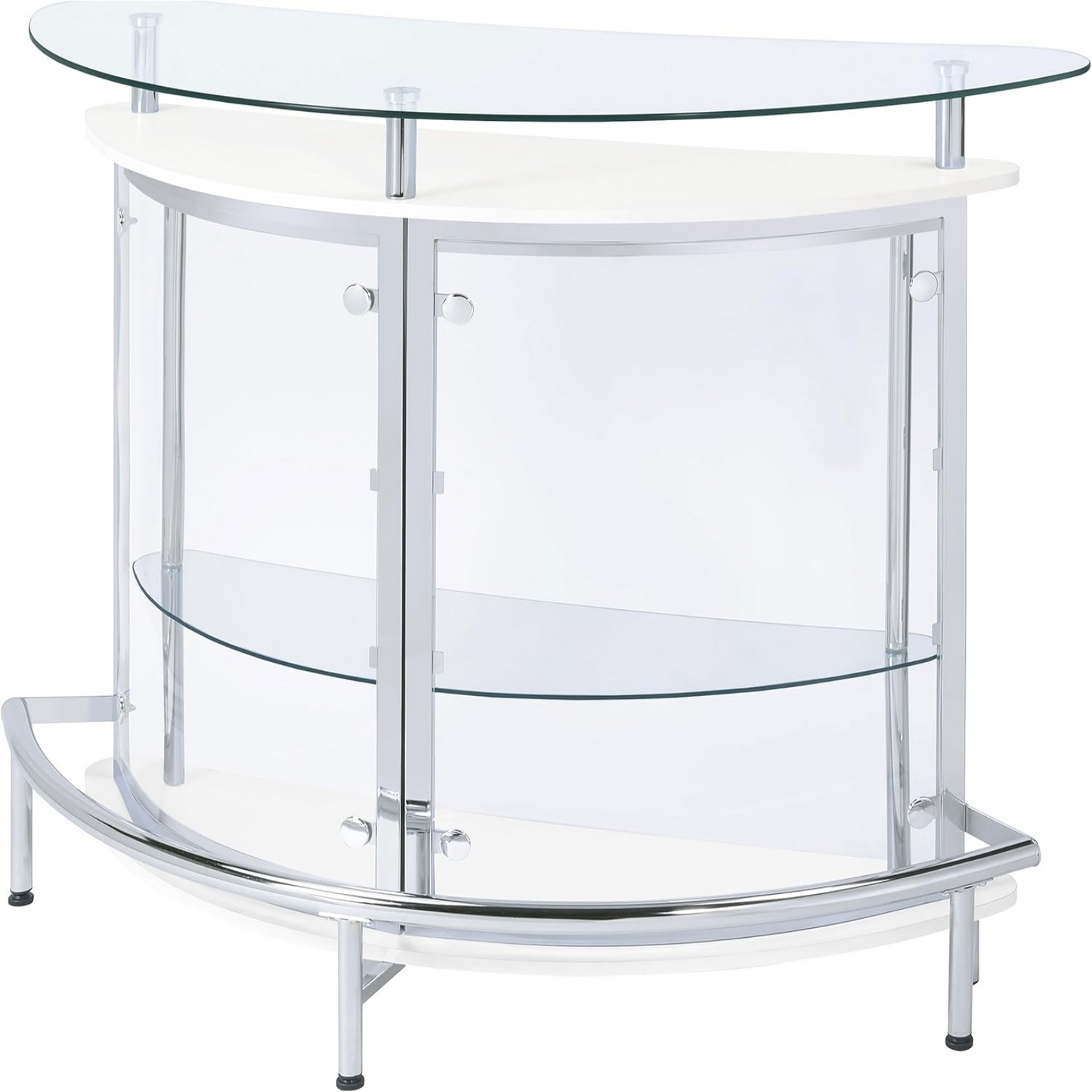Amarillo Glass Top Freestanding Home Bar Cabinet, Modern Liquor Cabinet with 2 Shelves and Wine Glass Rack, White