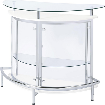 Amarillo Glass Top Freestanding Home Bar Cabinet, Modern Liquor Cabinet with 2 Shelves and Wine Glass Rack, White
