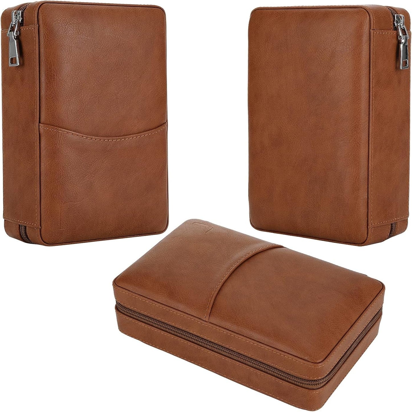 Cigar Travel Humidor, Cedar Wood Leather Cigar Case with Cigar Accessories Gift Set, Brown