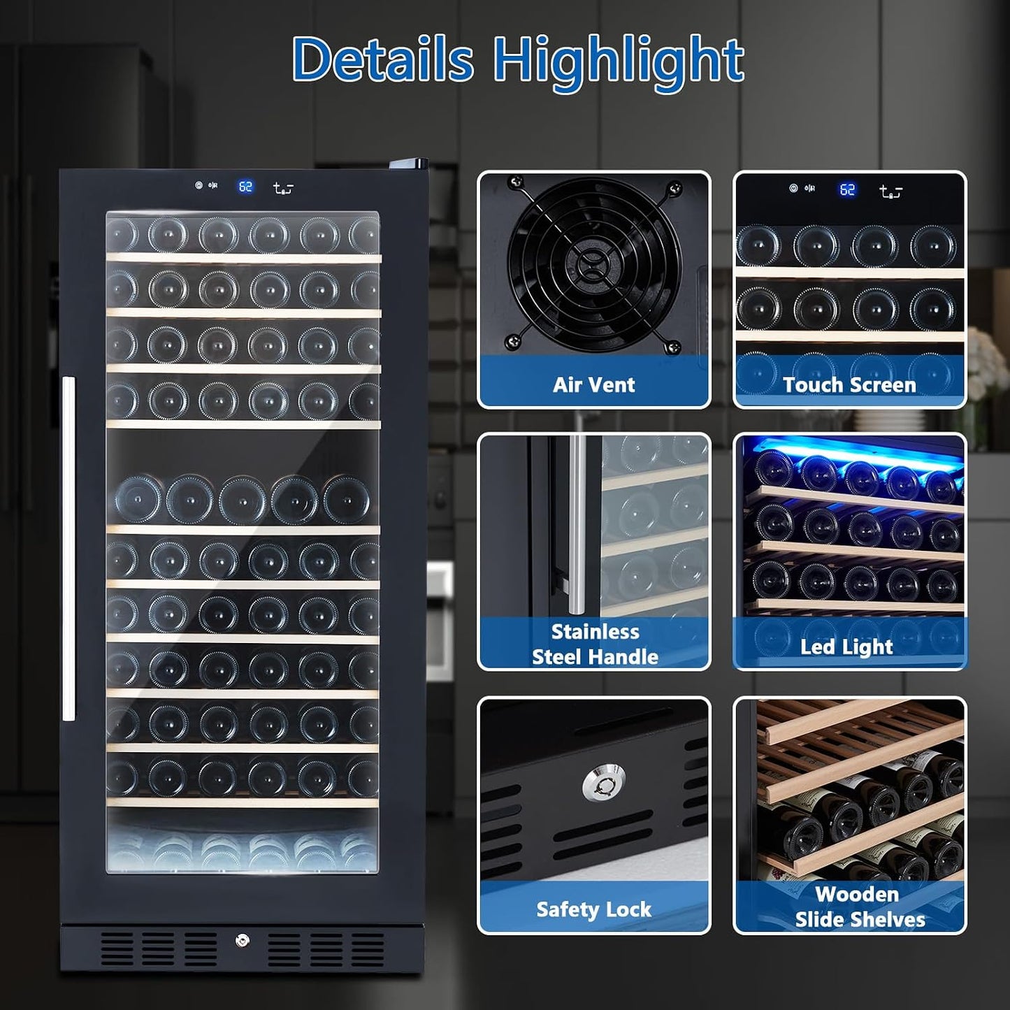 133 Bottles Wine Cooler/Cabinet Beverage Refrigerator, Built-In or Freestanding Fridge, Wine Cooler Refrigerator for Home, Kitchen, Office
