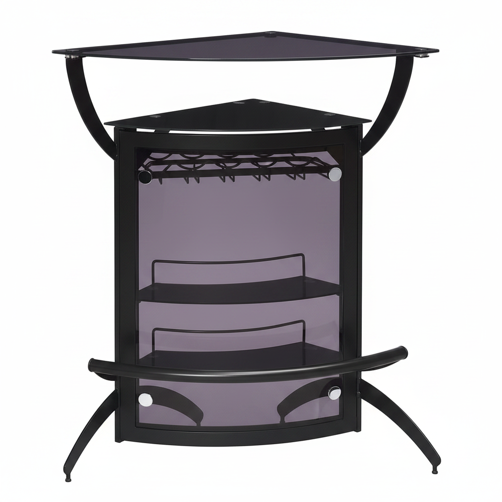 Smoked Acrylic & Metal - 2-Shelf Curved Freestanding Home Bar Cabinet with Wine Rack & Stemware Storage - Dining Room & Kitchen - Black - 182135