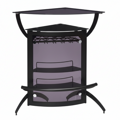 Smoked Acrylic & Metal - 2-Shelf Curved Freestanding Home Bar Cabinet with Wine Rack & Stemware Storage - Dining Room & Kitchen - Black - 182135