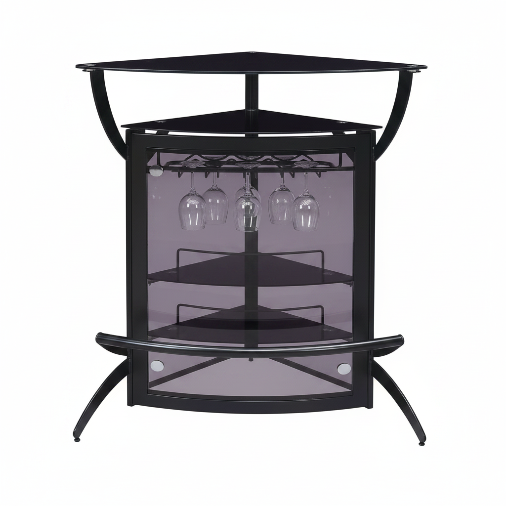 Smoked Acrylic & Metal - 2-Shelf Curved Freestanding Home Bar Cabinet with Wine Rack & Stemware Storage - Dining Room & Kitchen - Black - 182135