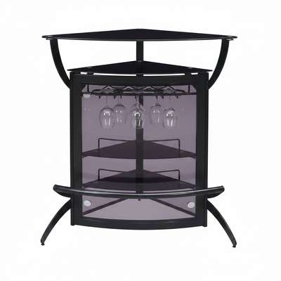 Smoked Acrylic & Metal - 2-Shelf Curved Freestanding Home Bar Cabinet with Wine Rack & Stemware Storage - Dining Room & Kitchen - Black - 182135