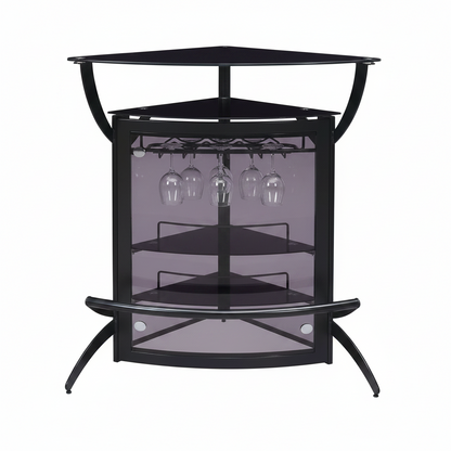 Smoked Acrylic & Metal - 2-Shelf Curved Freestanding Home Bar Cabinet with Wine Rack & Stemware Storage - Dining Room & Kitchen - Black - 182135