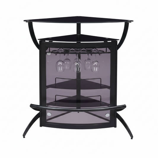 Smoked Acrylic & Metal - 2-Shelf Curved Freestanding Home Bar Cabinet with Wine Rack & Stemware Storage - Dining Room & Kitchen - Black - 182135